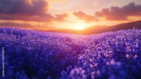Fototapeta Sunset over Lavender Fields