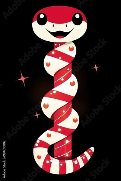 Fototapeta Cute Cartoon Candy Cane Snake