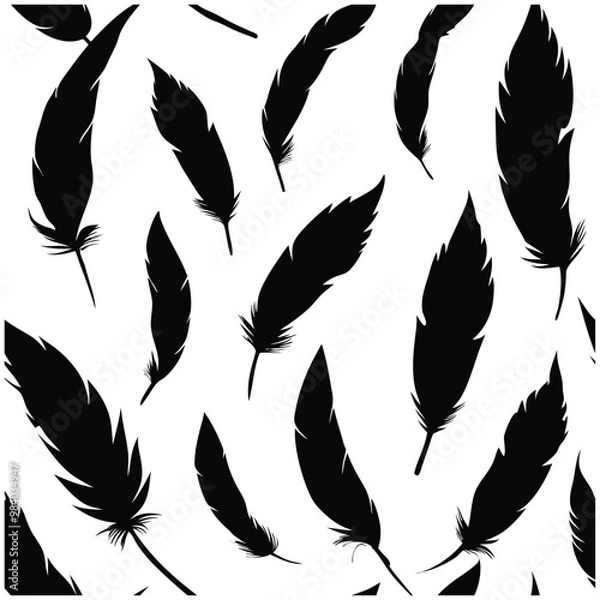 Fototapeta Seamless Fluffy Feathers and Plume Quills Silhouettes.