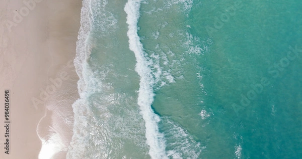 Obraz top view sea wave sand in sunset