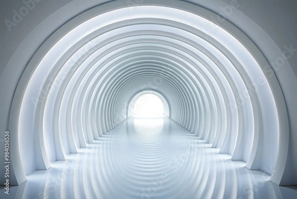 Fototapeta Architectural tunnel design with white abstract features