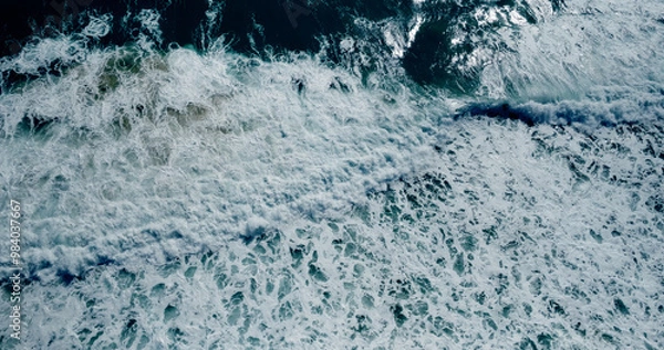 Obraz Amazing scene Drone Aerial top view blue sea wave rolling  foamy 