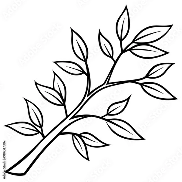 Fototapeta tree branch with leaves outline coloring book page line art drawing