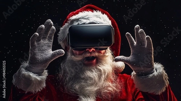 Fototapeta Santa Claus using a virtual reality headset