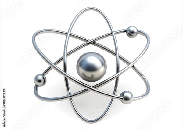 Obraz A stylized, modern, silver-gray atomic symbol "Sr" for Strontium, set against a pure white background, with clean lines and minimalistic design elements.