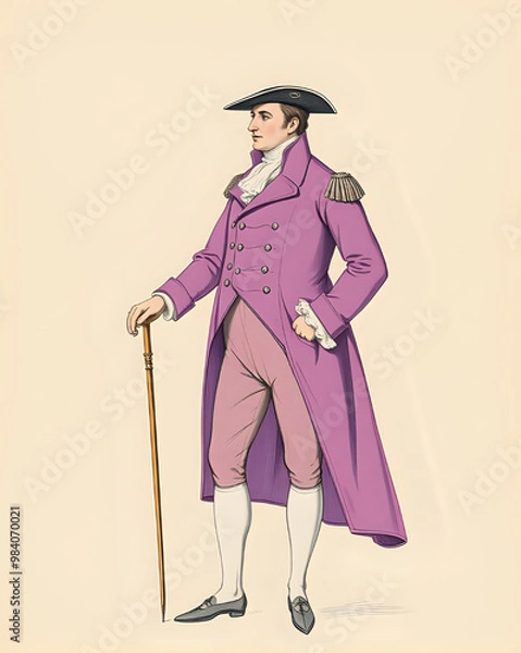 Fototapeta Vintage illustration of 17th-century men’s fashion with a white background instead of transparent.