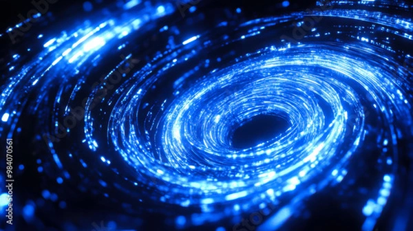 Fototapeta Bright blue swirling vortex depicting cosmic energy and motion in a dark space setting, creating an otherworldly effect