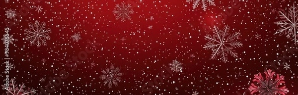 Fototapeta Christmas background with white snowflakes on a rich red backdrop, creating a festive atmosphere perfect for holiday designs and seasonal celebrations