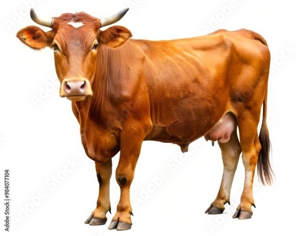 Fototapeta Red Cow Isolated on White Background: A Vibrant Livestock Image for Agriculture