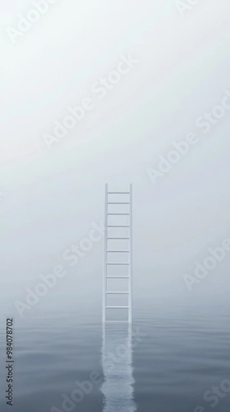 Fototapeta A ladder is standing in the water, with the steps visible in the reflection