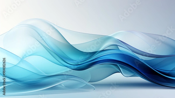 Fototapeta Minimalistic presentation background with a soft blue gradient, featuring abstract wavy lines and subtle geometric shapes, creating a clean and modern look