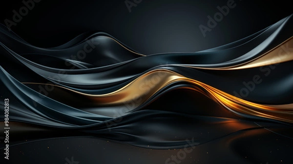 Fototapeta Dark gradient background in shades of navy and black, with elegant gold and silver lines forming abstract patterns, creating a luxurious and professional atmosphere for formal presentations