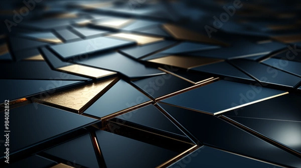 Fototapeta Dark gradient background in shades of navy and black, with elegant gold and silver lines forming abstract patterns, creating a luxurious and professional atmosphere for formal presentations 