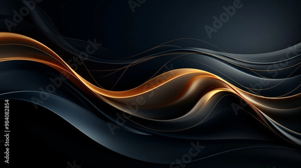 Fototapeta Dark gradient background in shades of navy and black, with elegant gold and silver lines forming abstract patterns, creating a luxurious and professional atmosphere for formal presentations 