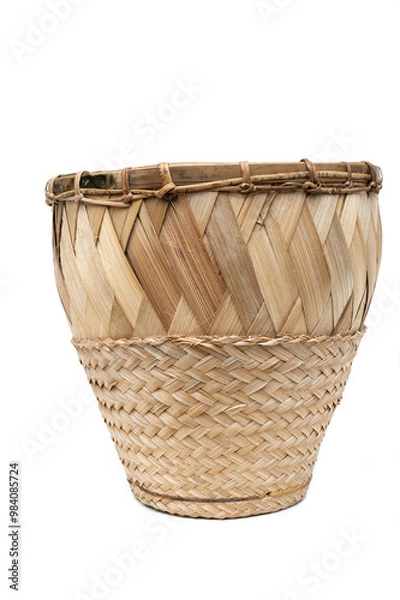 Obraz Sticky rice steamer made of bamboo isolated on white background.