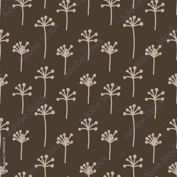Fototapeta Seamless autumn pattern in the form of a solid line of hand-drawn elements of flowers, leaves, branches.