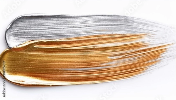 Fototapeta silver gold oil brush stroke on white background