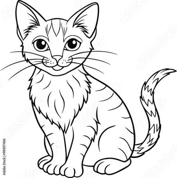 Fototapeta cat line art vector illustration silhouette, Print
