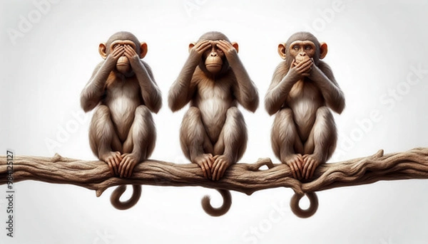 Obraz 3 monkeys on white background