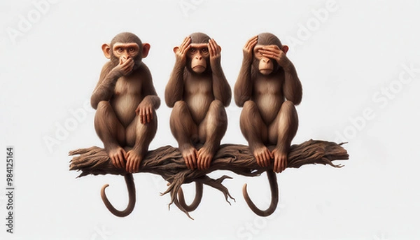 Fototapeta 3 monkeys on white background