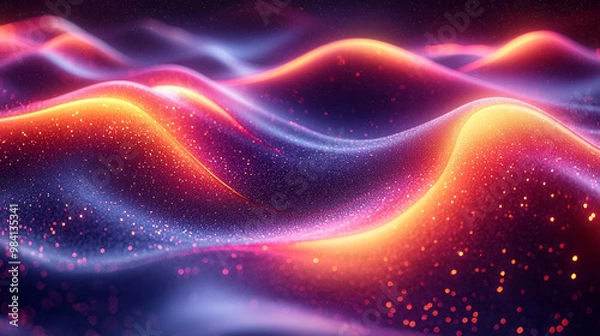 Fototapeta Abstract waveforms in bold neon shades,