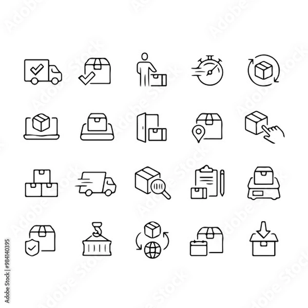 Fototapeta Fast shipping delivery truck flat vector icon for apps and websites on background