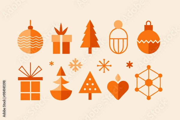 Fototapeta Minimalist geometric christmas design with ornaments and trees