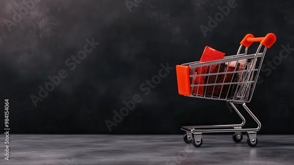 Fototapeta Black Friday concept featuring a shopping cart filled with various products