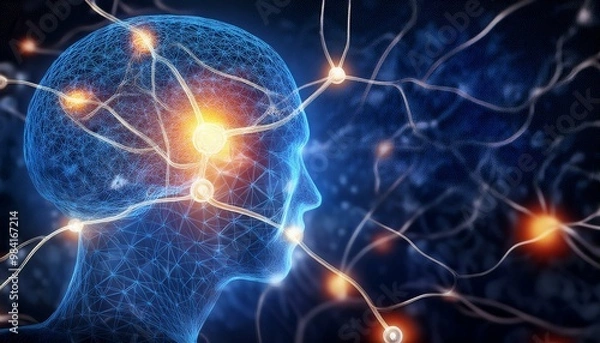 Fototapeta 人間の脳内細胞のイラスト 発火 ニューロン 思考 衝撃 アイデア インスピレーション