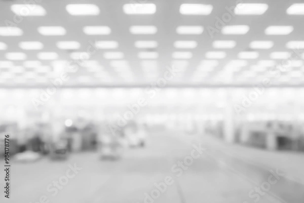 Fototapeta Abstract blurred factory and warehouse room background for industry..