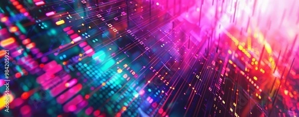 Obraz A captivating digital abstract background featuring vibrant colors, unique light effects, and dynamic data streams