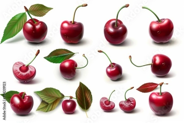 Fototapeta Fresh red cherries are ripe and ready to enjoy. Perfect for a healthy snack or a sweet dessert. Discover the beauty of nature with these vibrant fruits. Generative AI