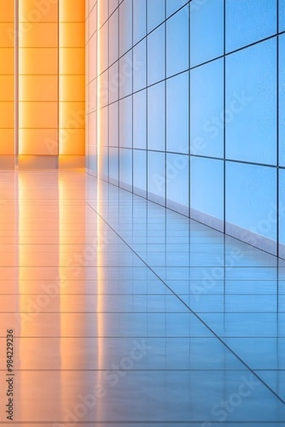 Fototapeta Futuristic Hospital Illumination: Smart Lighting with Motion Sensors in Sleek Blue Tones