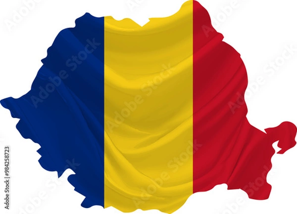 Fototapeta National Day of Romania - Waving Cloth Flag Map - 1 December Ziua Națională a României
