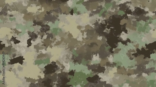 Fototapeta Seamless pattern featuring camouflage in shades of green brown and gray for fabric textile decor paper and packaging