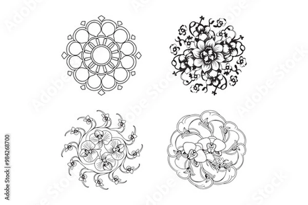 Fototapeta Ai coloring book mandala design. Ai Collection of geometrical mandalas. Boho ornament.