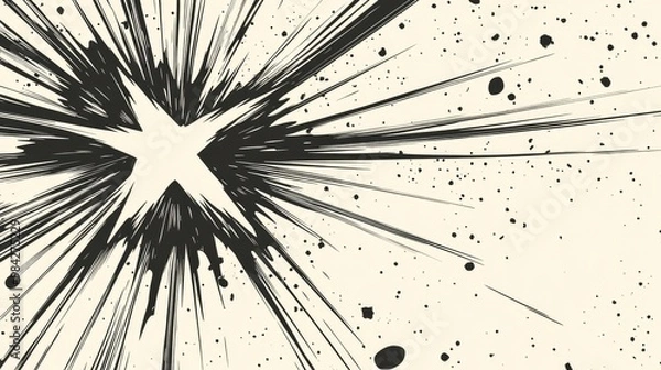 Fototapeta Abstract line art illustration featuring a cream background with an explosive star design