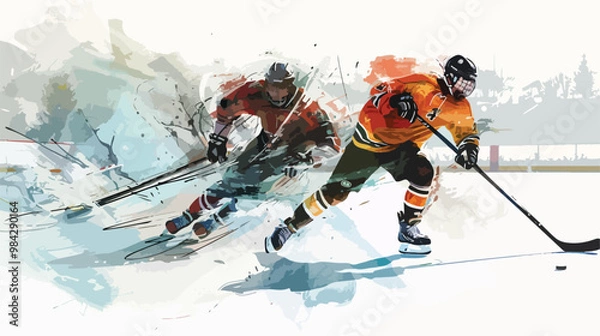 Obraz Professional Hockey Match at Ice Rink - Handdrawn Vector Illustration