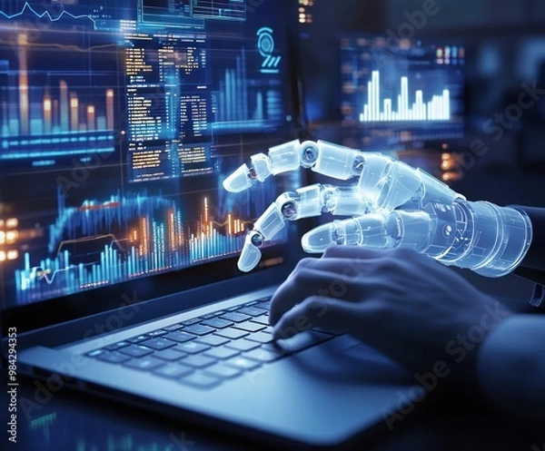Fototapeta Advanced robotics interfacing with digital finance tools