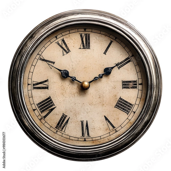 Obraz Elegant Vintage Wall Clock with Metallic Frame Isolated on White Background