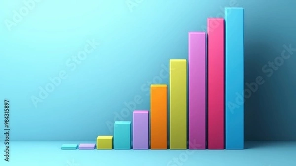 Obraz Abstract, brightly colored bar graph indicating the progression of business growth, set on a minimalist background.