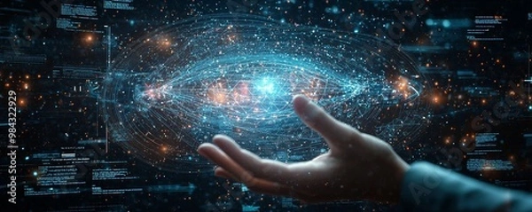 Fototapeta Futuristic Business Innovation Concept with Holographic Blueprint - High Detail, Image for Innovation and Planning Strategies.