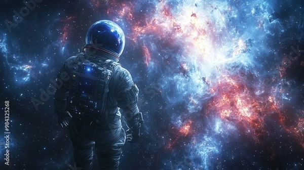 Fototapeta Astronaut Exploring Colorful Deep Space Nebula