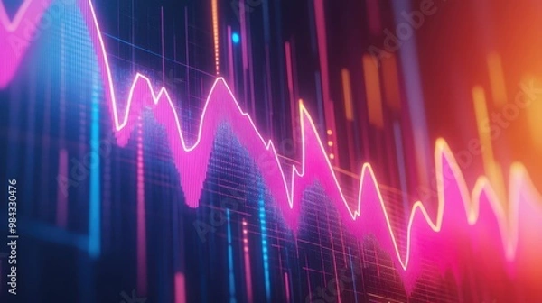 Fototapeta Holographic chart with rising lines, symbolizing success and growth in business. Bright, sleek design.