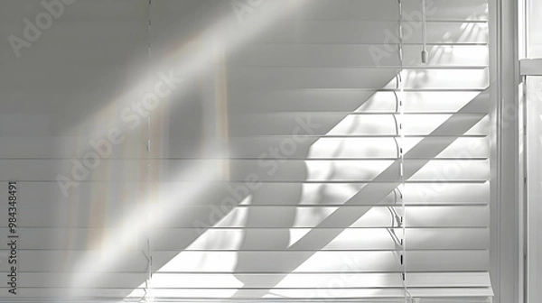 Obraz Sunlight Streaming Through White Window Blinds Creating a Rainbow Effect