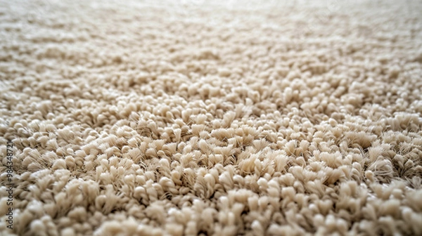 Fototapeta Soft, plush carpet texture in a well-lit living room on a sunny afternoon with warm tones creating a cozy atmosphere