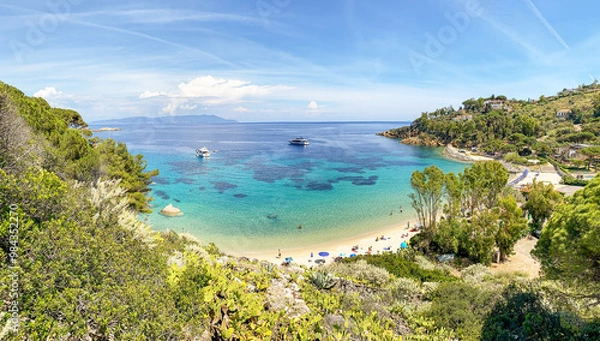 Obraz View to Cannelle beach, Spiaggia delle Cannelle, near Giglio Porto with view to mediterranean sea and beautiful blue bay at Isola del Giglio, island of the tuscan archipelago, Grosseto Tuscany Italy