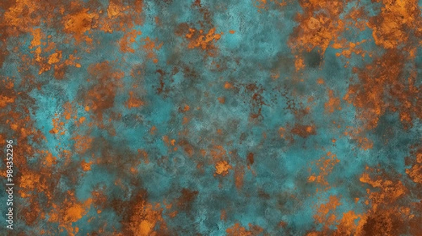 Fototapeta Seamless oxidized copper patina metal sheets grunge background texture