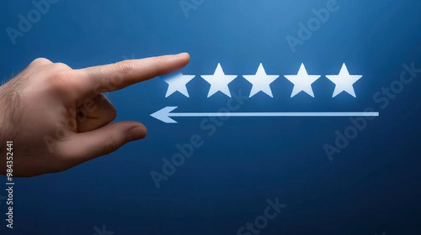 Obraz A virtual screen for a customer service review and performance review of efficient work or a business plan using online technology, against a dark blue background with copy space