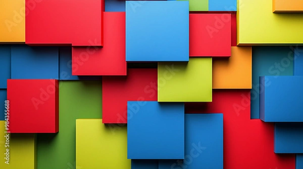 Fototapeta Multicolored Rectangles Stacked In A Bold Graphic Layout Featuring Red Blue And Green Blocks